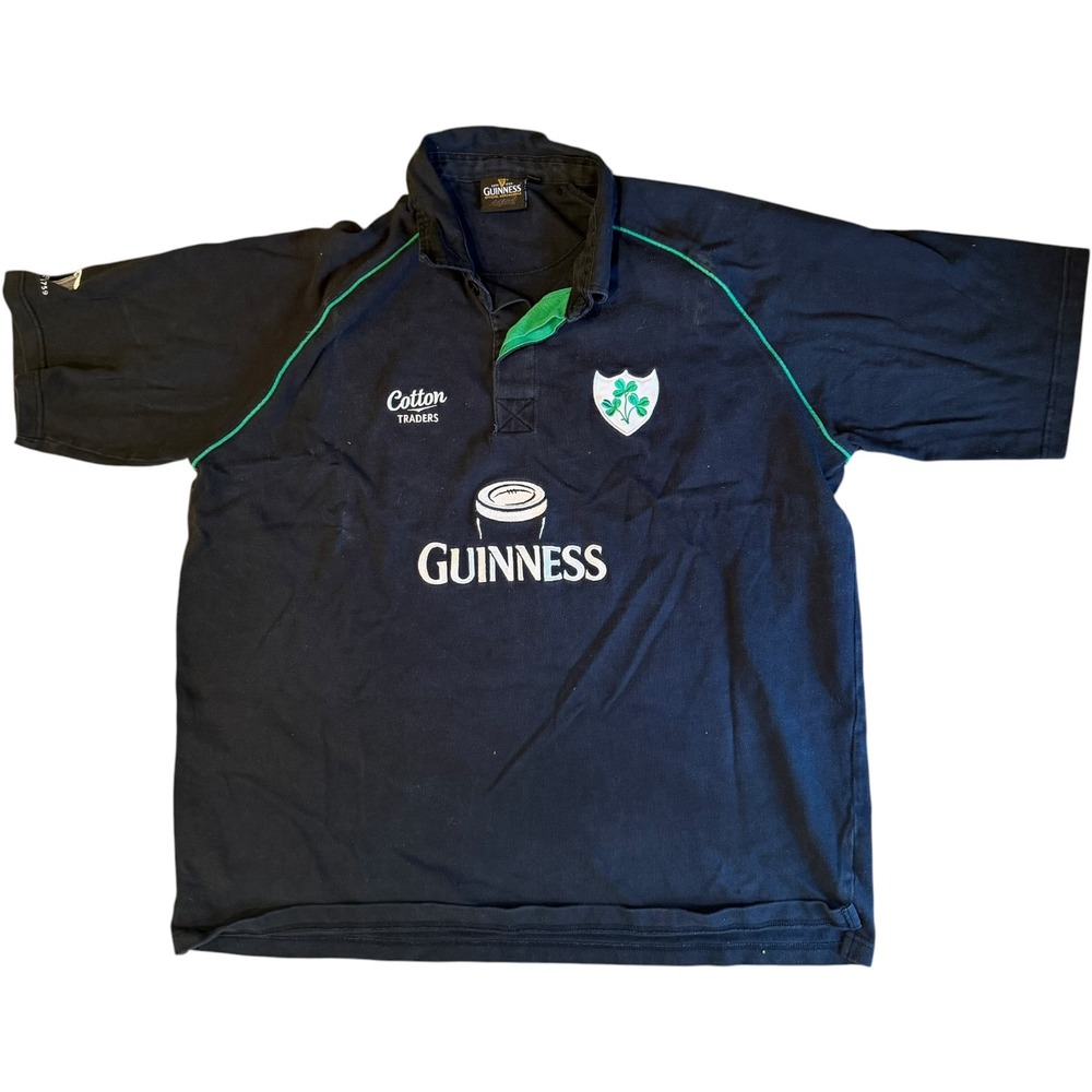 Cotton Traders Guinness Rugby Shirt 2XL Black Short Sleeve Embroidered Used